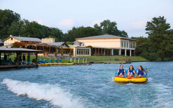 People tubing in a lake