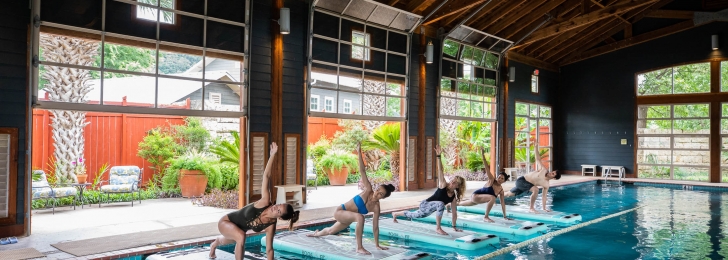 Floating yoga in the pool barn