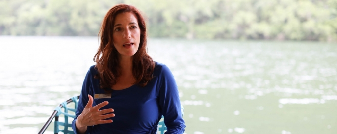 Julie Haber speaking on dock
