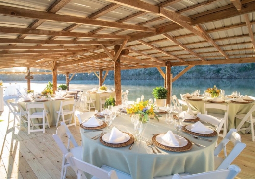 Corporate Dinner Tables on the Boat Dock at Lake Austin