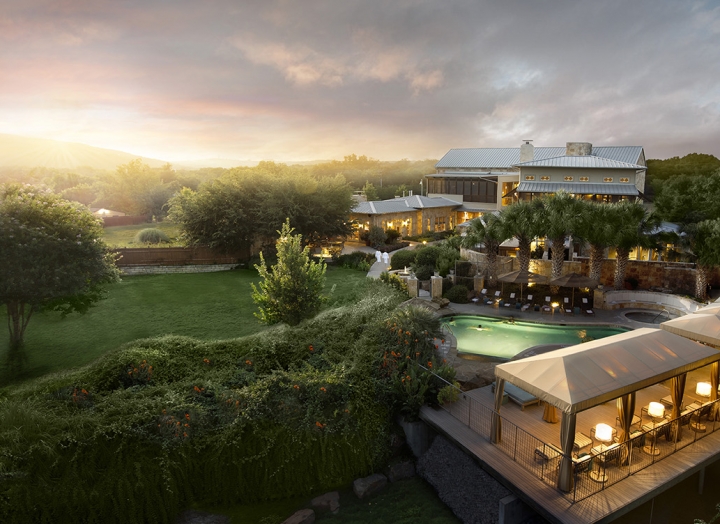 Aerial view of Lake Austin resort spa
