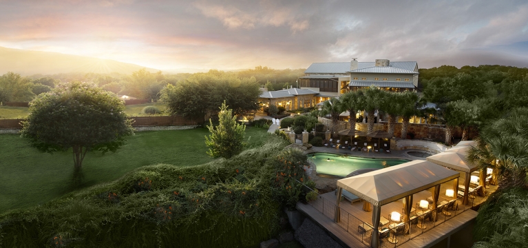 Aerial view of Lake Austin resort spa