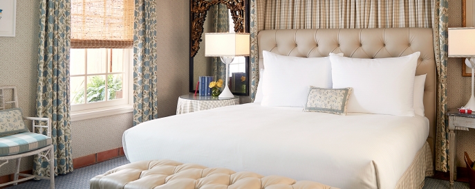 King sized bed in the Lady Bird Presidential Suite.