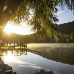 sunrise over yoga dock at Lake Austin Spa Resort