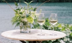 Beautiful table setup with champagne glasses and flowers